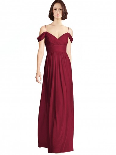 Site de Comprimento Chão Sem Mangas Chiffon Borgonha Linha A Vestidos de Festa / Vestidos de Madrinha