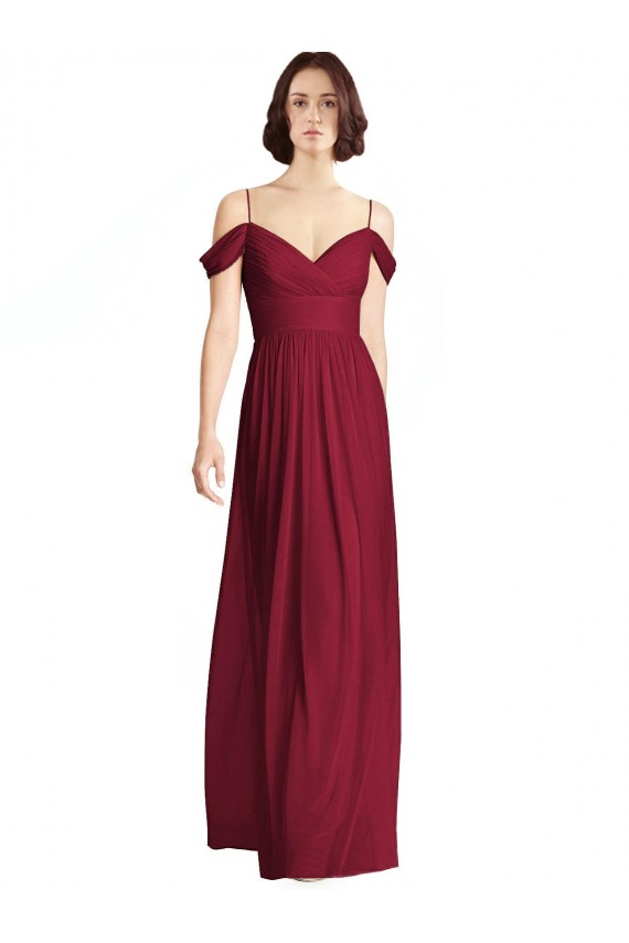 Site de Comprimento Chão Sem Mangas Chiffon Borgonha Linha A Vestidos de Festa / Vestidos de Madrinha