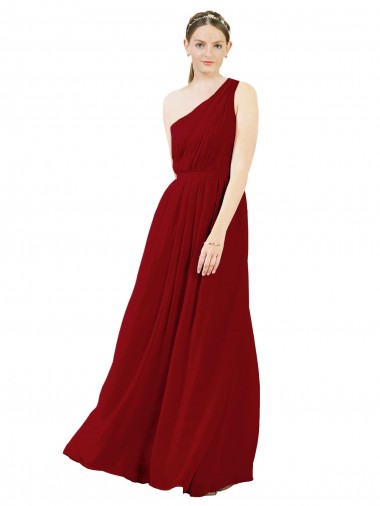 Site de Comprimento Chão Sem Mangas Chiffon Borgonha Linha A Vestido de Madrinha / Vestido de Baile