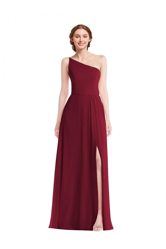 Site de Comprimento Chão Sem Mangas Chiffon Borgonha Linha A Vestido de Madrinha / Vestido Formais