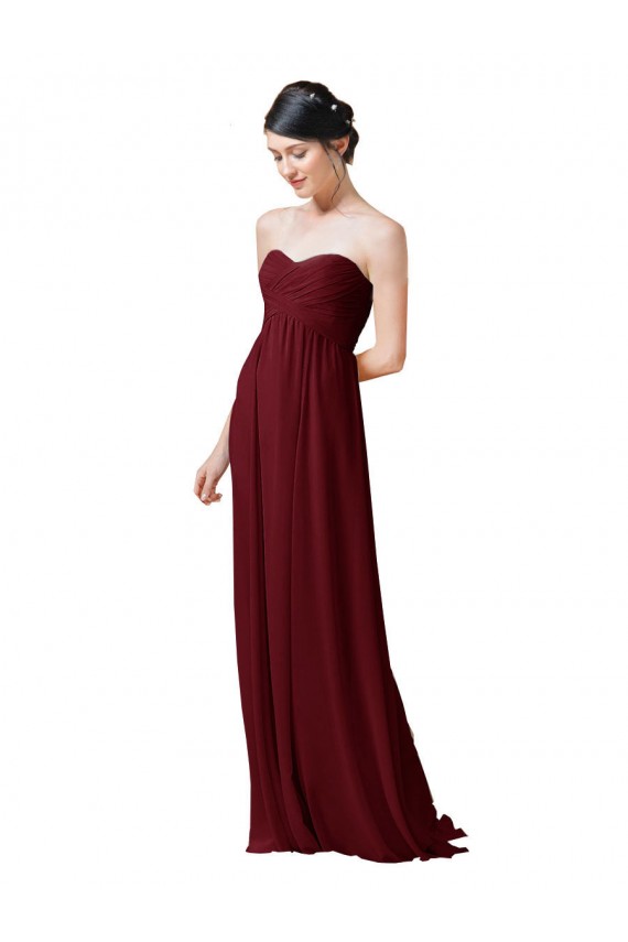 Site de Comprimento Chão Sem Mangas Chiffon Borgonha Linha A Sem Mangas Amor Vestido de Madrinha