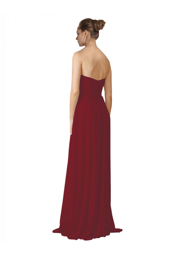 Site de Comprimento Chão Sem Mangas Chiffon Borgonha Linha A Sem Mangas Amor Vestido de Madrinha