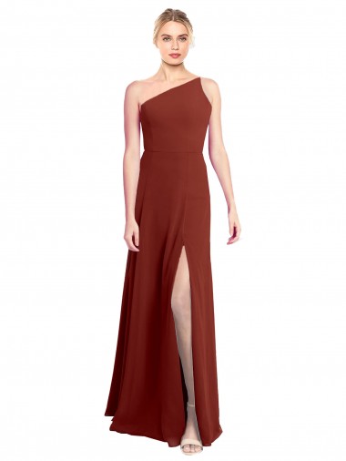 Site de Comprimento Chão Sem Mangas Chiffon Borgonha Linha A Sem Mangas Um Ombro Vestido de Madrinha