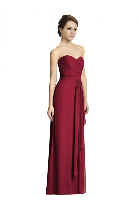 Site de Comprimento Chão Sem Mangas Chiffon Borgonha Linha A Vestidos Formais / Vestidos de Madrinha