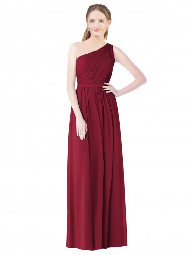 Site de Comprimento Chão Sem Mangas Chiffon Borgonha Linha A Vestido de Madrinha