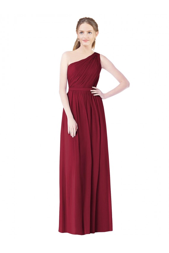 Site de Comprimento Chão Sem Mangas Chiffon Borgonha Linha A Vestido de Madrinha