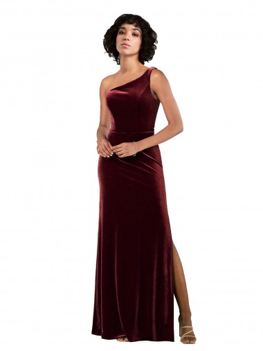 Site de Comprimento Chão Sem Mangas Veludo Elástico Borgonha Coluna Vestidos de Madrinha / Vestidos de Noite / Vestidos de Festa