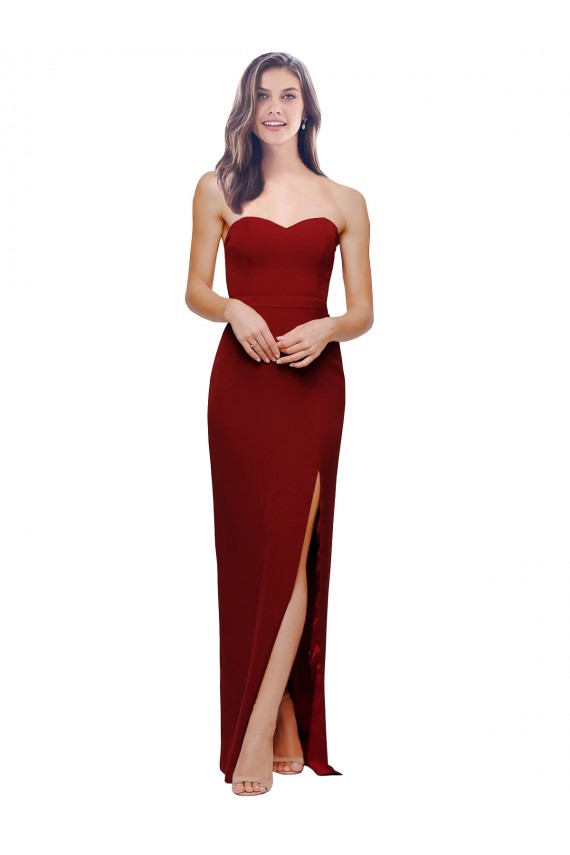 Site de Comprimento Chão Sem Mangas Crepe Esticado Borgonha Bainha Sem Mangas Vestidos de Madrinha / Vestidos de Noite / Vestidos de Festa