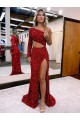 Site de Comboio Varredela Mangas Compridas Lantejoulas Veludo Borgonha Sereia Vestidos de Festa
