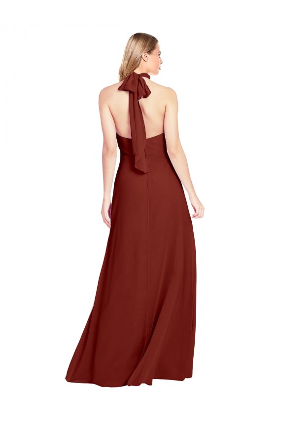 Site de Comprimento Chão Sem Mangas Chiffon Borgonha Linha A Vestidos de Madrinha / Vestidos de Festa