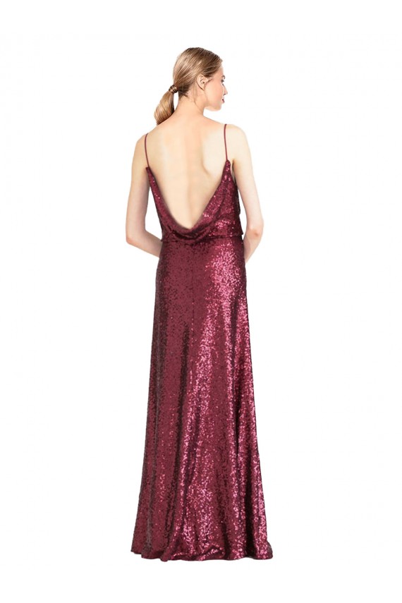 Site de Comprimento Chão Sem Mangas Lantejoulas Borgonha Linha A Vestidos de Madrinha / Vestidos de Noite / Vestidos de Festa