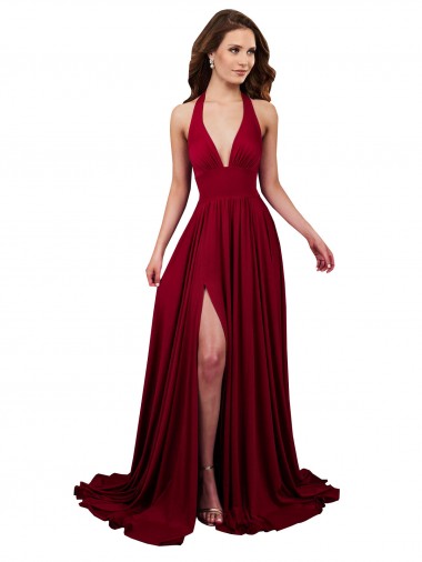 Site de Comprimento Chão Sem Mangas Spandex Borgonha Linha A Vestidos de Madrinha / Vestidos de Noite / Vestidos de Festa