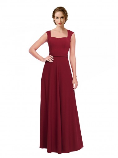 Site de Comprimento Chão Sem Mangas Crepe Esticado Borgonha Linha A Vestidos de Madrinha / Vestidos de Festa