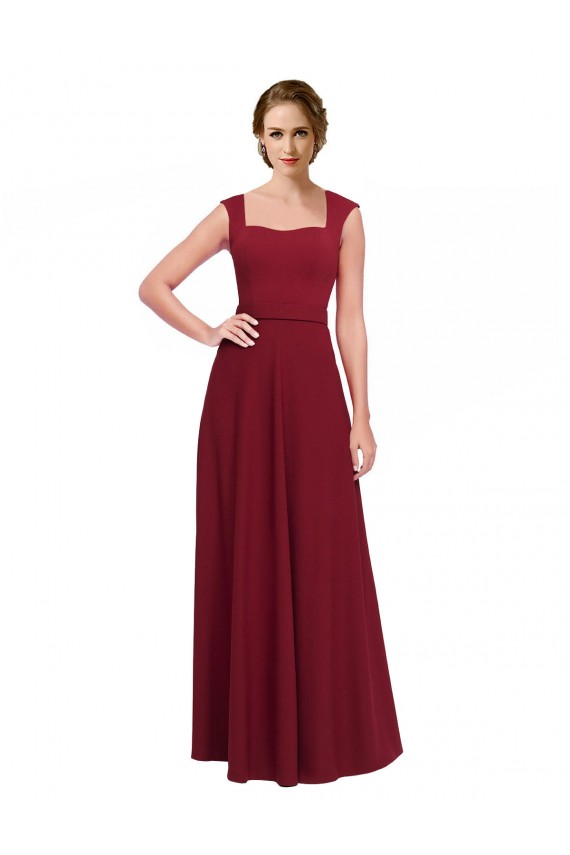 Site de Comprimento Chão Sem Mangas Crepe Esticado Borgonha Linha A Vestidos de Madrinha / Vestidos de Festa