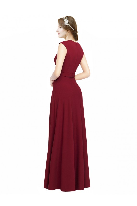 Site de Comprimento Chão Sem Mangas Crepe Esticado Borgonha Linha A Vestidos de Madrinha / Vestidos de Festa