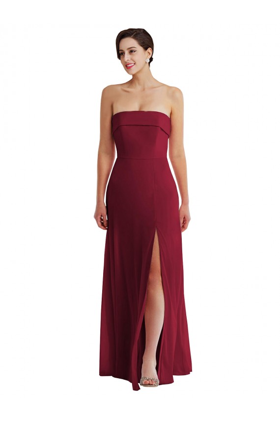 Site de Comprimento Chão Sem Mangas Chiffon Borgonha Linha A Sem Mangas Vestidos de Madrinha / Vestidos de Noite