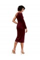 Site de Comprimento Midi Mangas Compridas Veludo Elástico Borgonha Linha A Vestidos de Madrinha / Vestidos de Festa