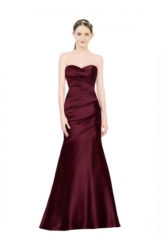 Site de Comprimento Chão Sem Mangas Cetim Borgonha Sereia Vestidos de Madrinha / Vestidos de Noite / Vestidos de Festa