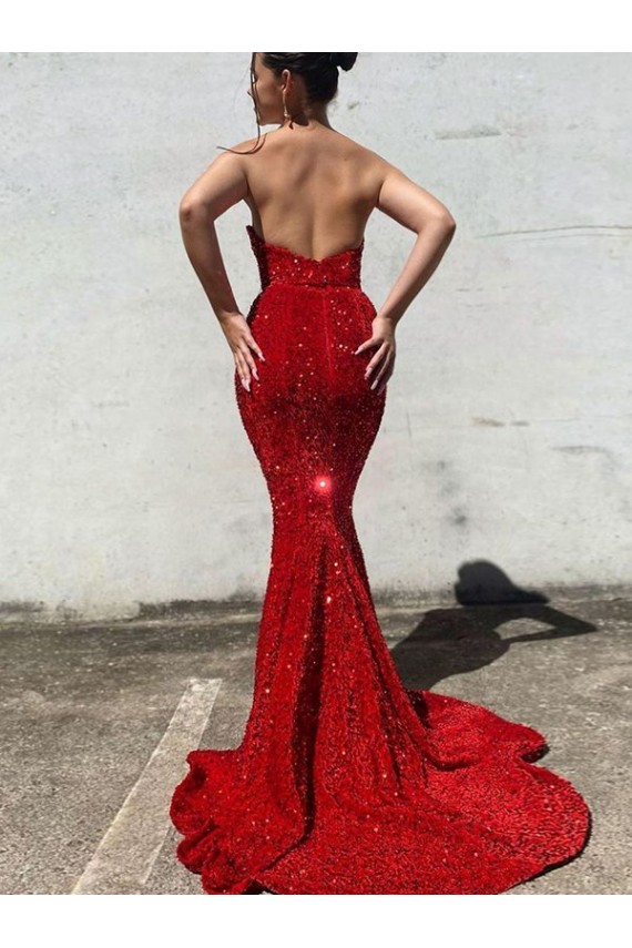 Site de Comboio Corte Sem Mangas Lantejoulas Veludo Borgonha Sereia Vestidos de Festa