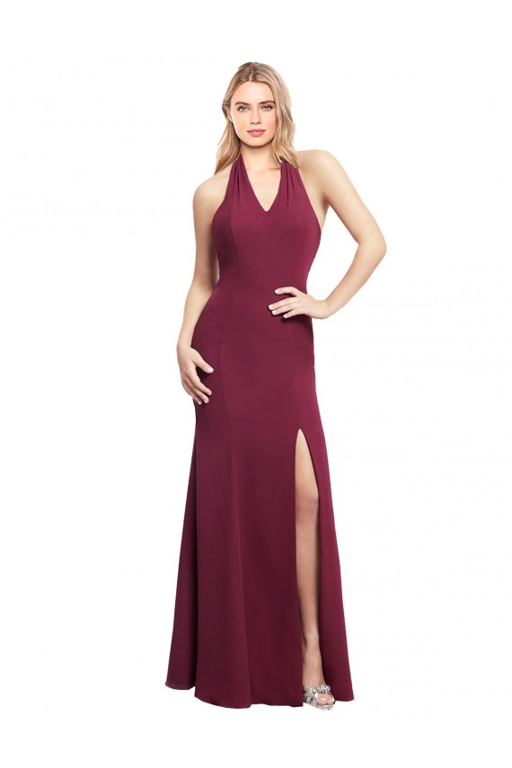Site de Comprimento Chão Sem Mangas Chiffon Borgonha Sereia Sem Mangas Cabeçada Vestidos de Madrinha
