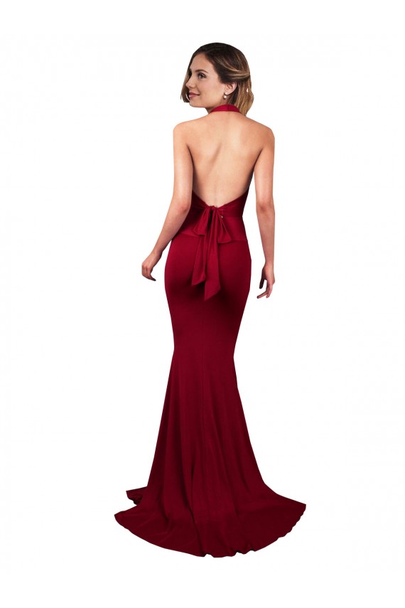Site de Comprimento Chão Sem Mangas Spandex Borgonha Sereia Vestidos de Madrinha / Vestidos de Noite / Vestidos de Festa