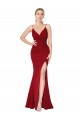 Site de Comprimento Chão Sem Mangas Crepe Esticado Borgonha Sereia Sem Mangas Vestidos de Madrinha / Vestidos de Noite / Vestidos de Festa