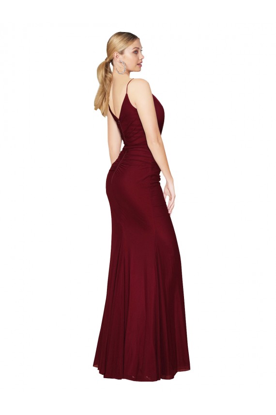 Site de Comprimento Chão Sem Mangas Chiffon Borgonha Sereia Vestidos de Madrinha / Vestidos de Noite / Vestidos de Festa