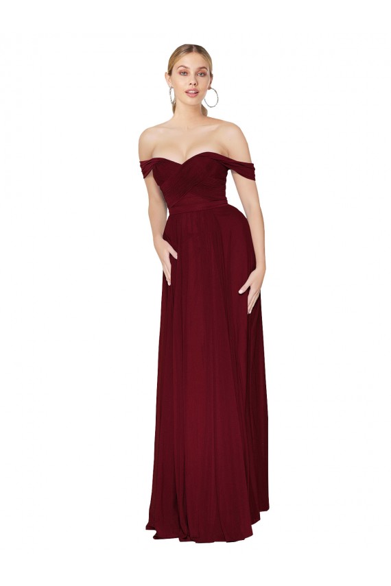 Site de Comprimento Chão Sem Mangas Chiffon Borgonha Sereia Sem Mangas Vestidos de Madrinha / Vestidos de Noite / Vestidos de Festa