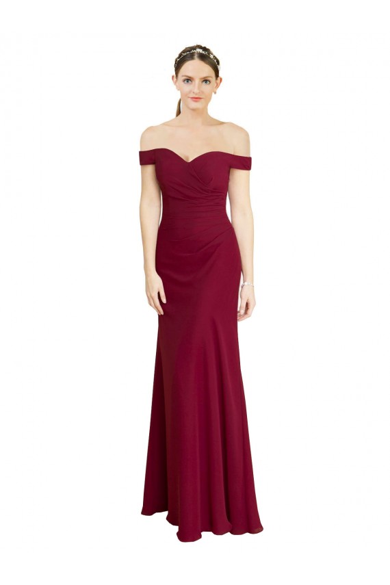 Site de Comprimento Chão Sem Mangas Chiffon Borgonha Sereia Vestidos de Madrinha / Vestidos de Festa