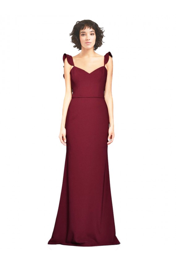 Site de Comprimento Chão Sem Mangas Crepe Esticado Borgonha Sereia Vestidos de Madrinha / Vestidos de Festa