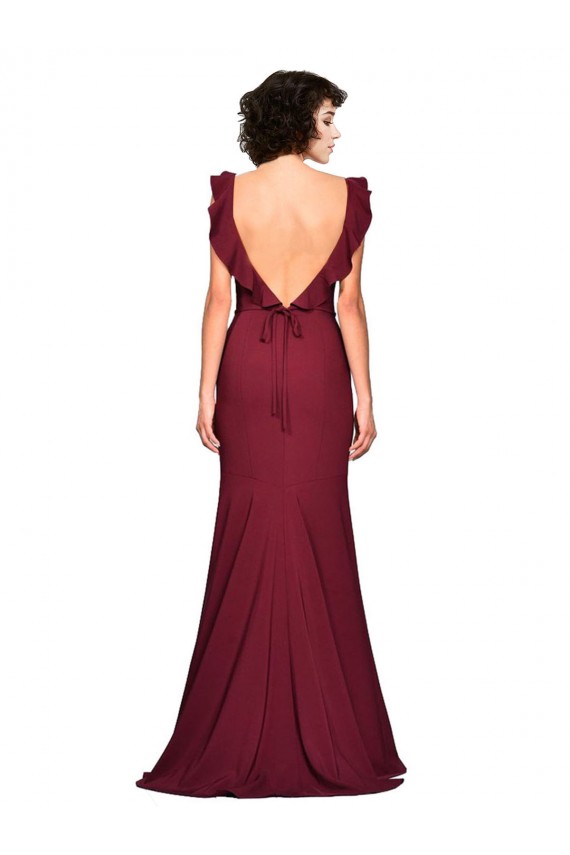 Site de Comprimento Chão Sem Mangas Crepe Esticado Borgonha Sereia Vestidos de Madrinha / Vestidos de Festa