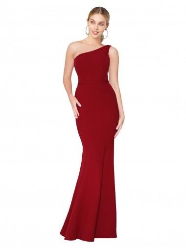 Site de Comprimento Chão Sem Mangas Crepe Esticado Borgonha Sereia Vestidos de Madrinha / Vestidos de Noite / Vestidos de Festa
