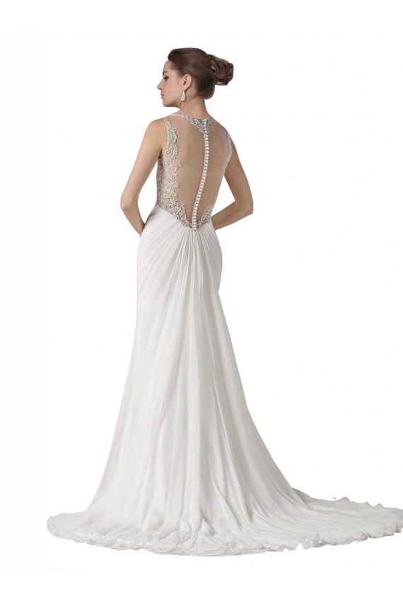 Site de Comboio Capela Sem Mangas Chiffon Branco Bainha Vestidos de Noiva na Praia