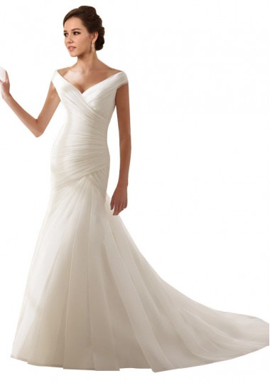 Site de Comboio Capela Sem Mangas Tule Branco Bainha Vestidos de Noiva
