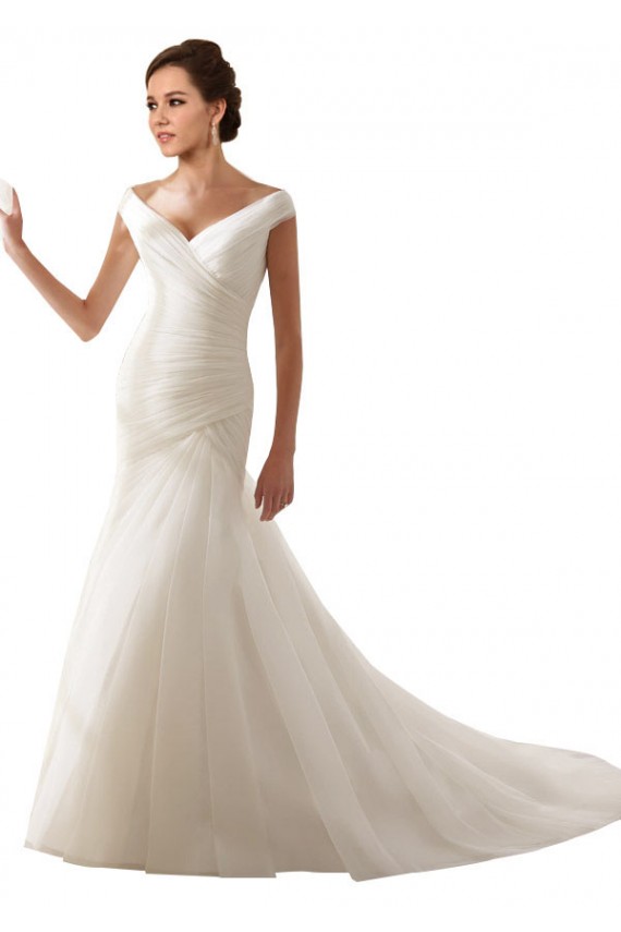 Site de Comboio Capela Sem Mangas Tule Branco Bainha Vestidos de Noiva