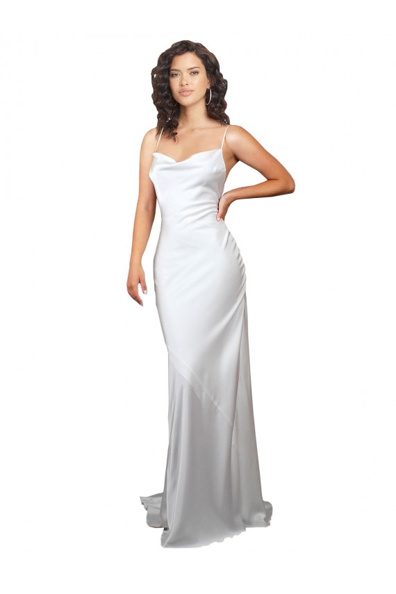 Site de Comboio Varredela Sem Mangas Cetim Sedoso Branco Bainha Vestidos de Noiva