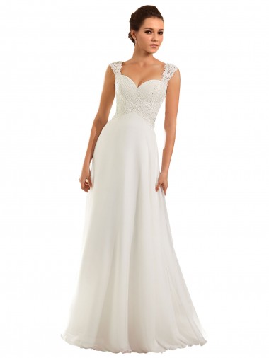 Site de Comboio Capela Mangas Compridas Chiffon & Renda Branco Bainha Mangas Compridas Vestidos de Noiva