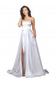 Site de Comprimento Chão Sem Mangas Cetim Elástico Branco Linha A Vestidos de Noiva
