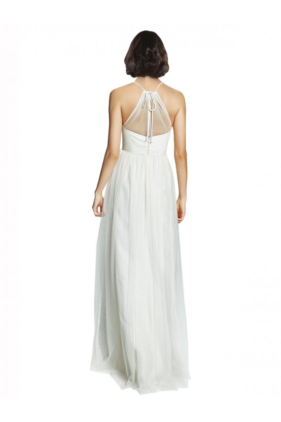 Site de Comprimento Chão Sem Mangas Tule Branco Linha A Vestido de Madrinha