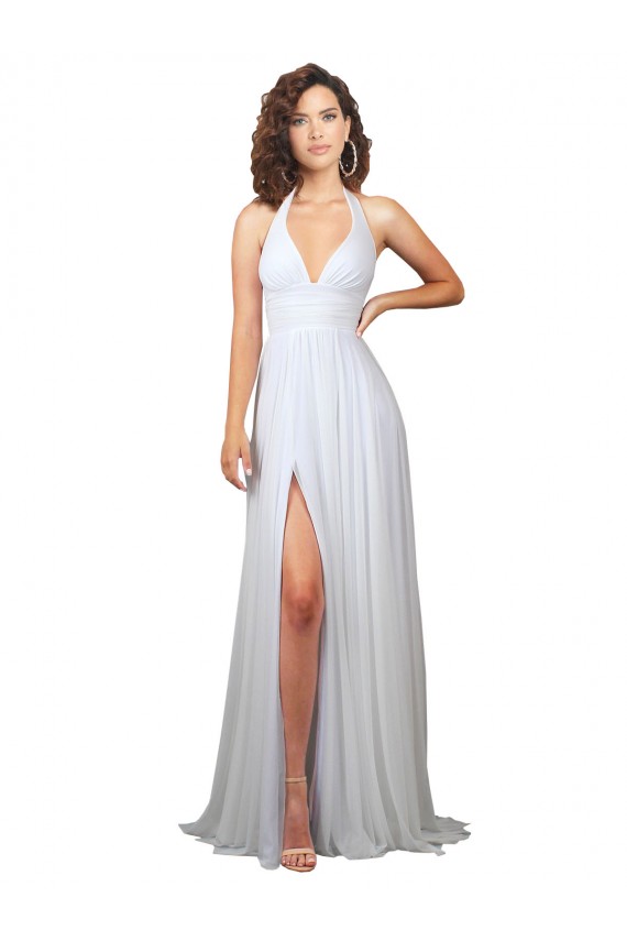 Site de Comboio Varredela Sem Mangas Chiffon Branco Linha A Vestidos de Madrinha