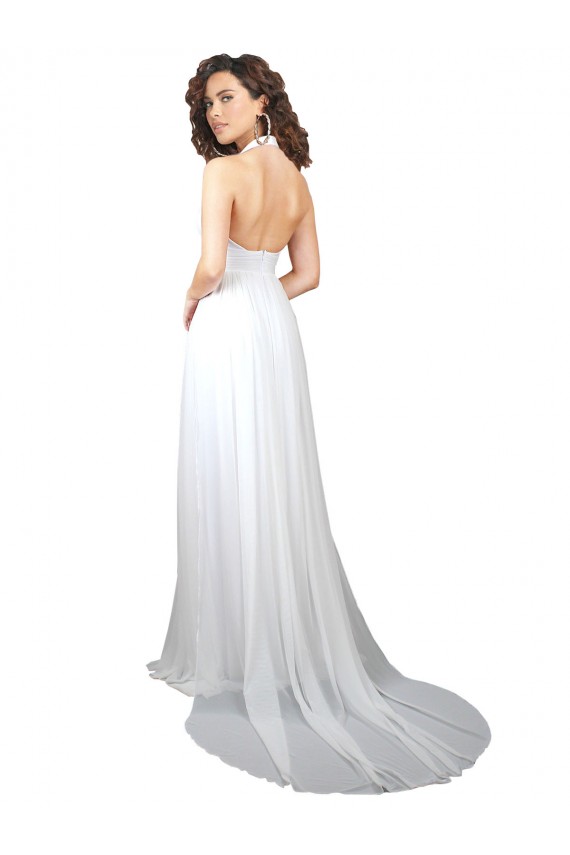 Site de Comboio Varredela Sem Mangas Chiffon Branco Linha A Vestidos de Madrinha