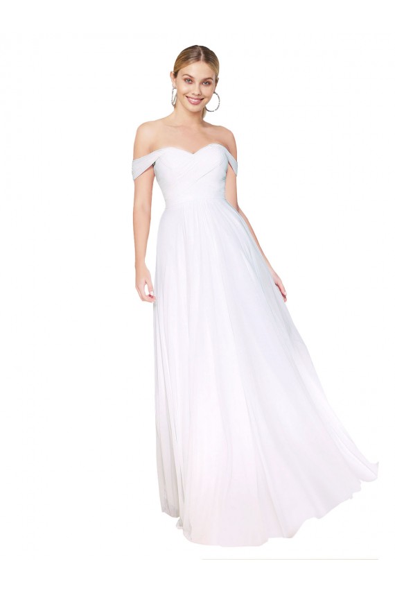 Site de Comprimento Chão Sem Mangas Chiffon Branco Linha A Vestidos de Madrinha / Vestidos de Noite / Vestidos de Festa