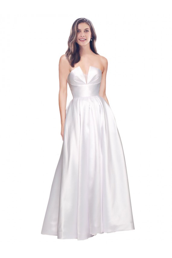 Site de Comprimento Chão Sem Mangas Cetim Elástico Branco Linha A Vestidos de Madrinha / Vestidos de Noite / Vestidos de Festa