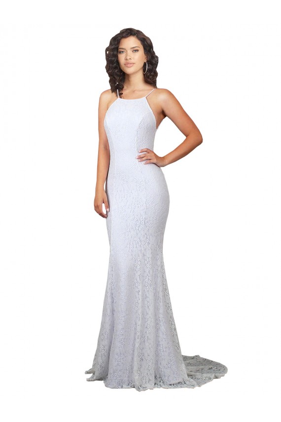 Site de Comboio Varredela Sem Mangas Renda Branco Sereia Sem Mangas Decote Alto Vestidos de Noiva