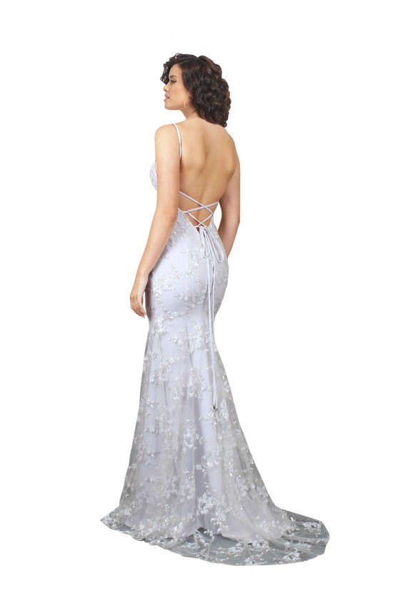 Site de Comprimento Chão Sem Mangas Crepe Esticado & Lantejoulas Tule Branco Sereia Vestidos de Madrinha / Vestidos de Noite / Vestidos de Festa
