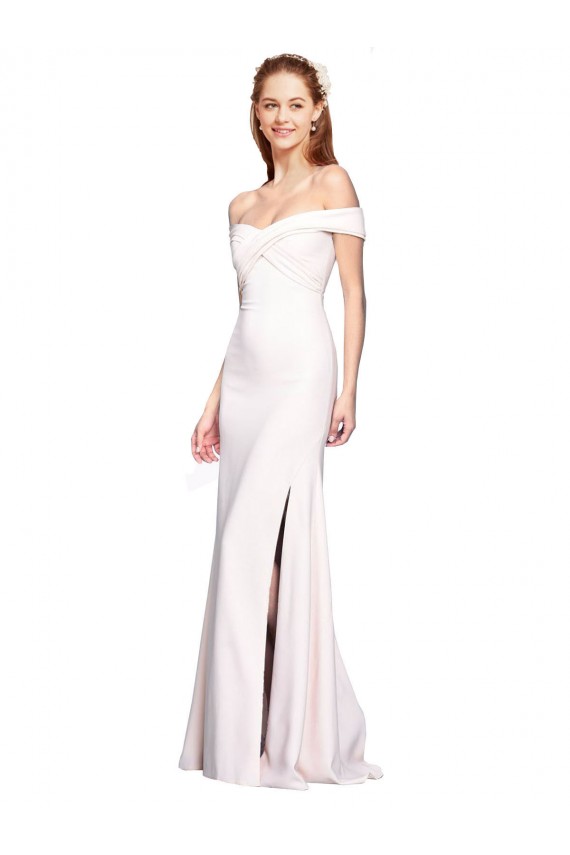 Site de Comprimento Chão Sem Mangas Crepe Esticado Branco Sereia Sem Mangas Fora do Ombro Vestidos de Madrinha / Vestidos de Noite / Vestidos de Festa