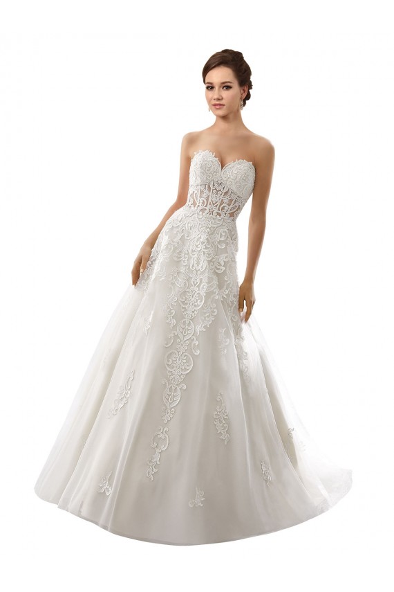Site de Comboio Capela Sem Mangas Tule & Renda Branco Linha A Sem Mangas Vestidos de Noiva