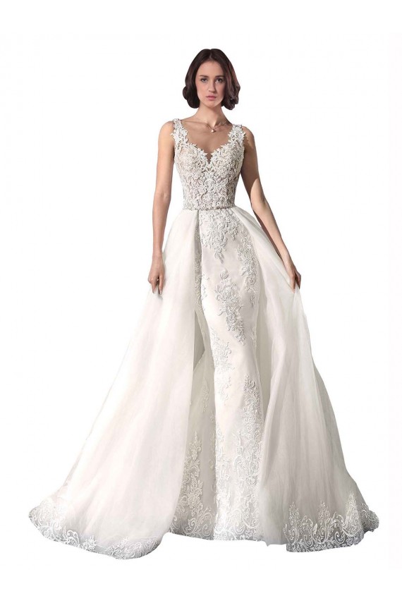 Site de Comboio Capela Sem Mangas Tule & Renda Branco Sereia Vestidos de Noiva