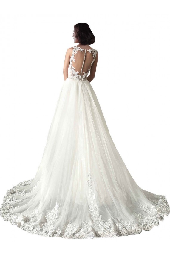 Site de Comboio Capela Sem Mangas Tule & Renda Branco Sereia Vestidos de Noiva