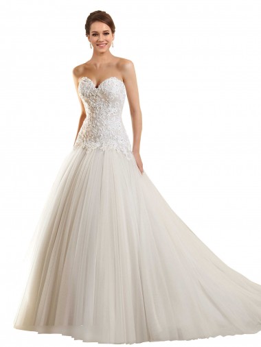 Site de Comboio Capela Sem Mangas Tule & Renda Branco Vestido de Baile Sem Mangas Vestidos de Noiva